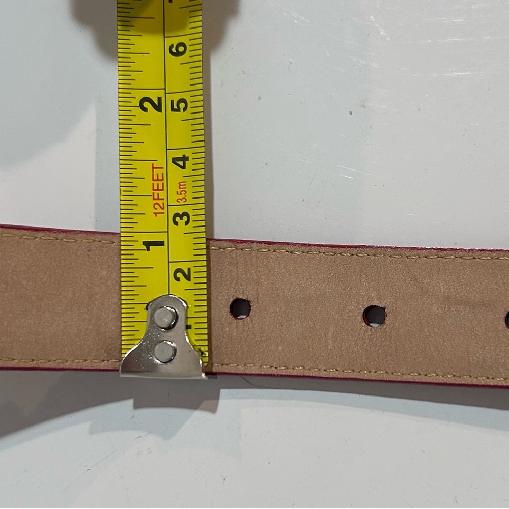 Brighton Red Croc-Embossed Leather Belt ML 32 | Silver Scroll Buckle & Tips USA - Picture 9 of 12